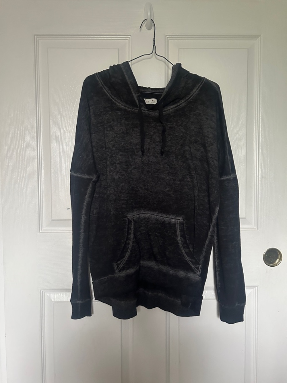 Hollister Men's Washed Black Crewneck Hoodie Sweatshirt